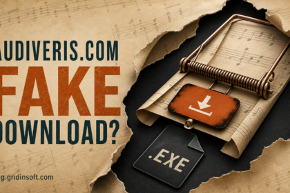 A fake Audiveris.com download button caught in a sheet-music mousetrap.