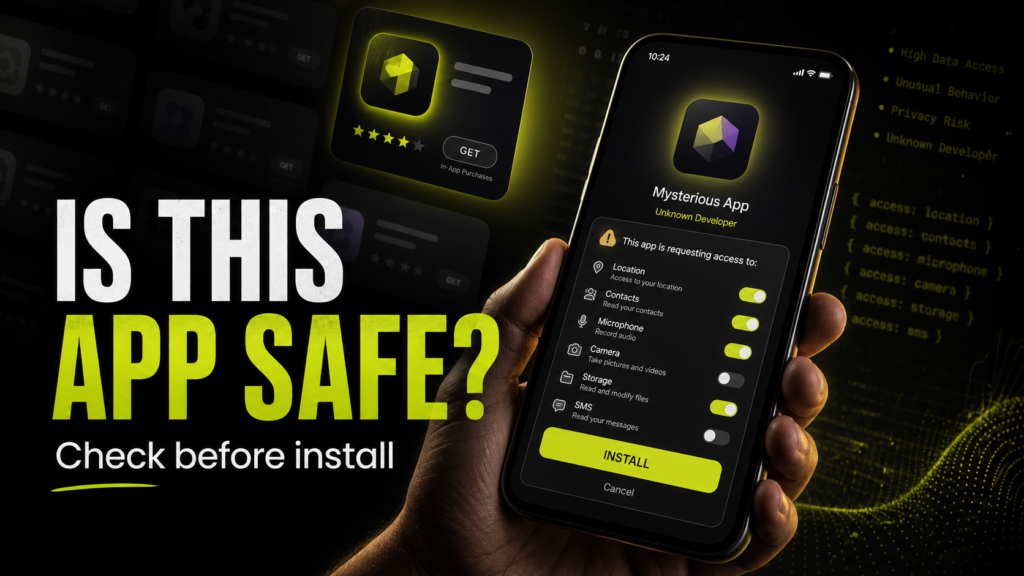 Phone install screen asking whether a suspicious app is safe before installation