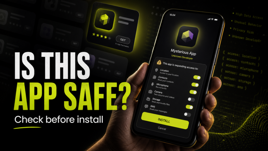 Phone install screen asking whether a suspicious app is safe before installation