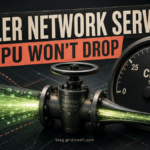 Network traffic valve beside a CPU gauge at maximum load
