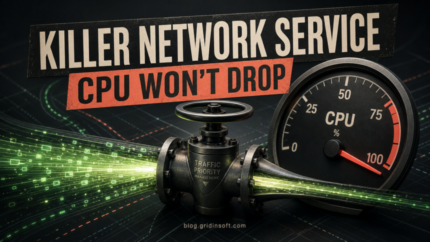 Network traffic valve beside a CPU gauge at maximum load