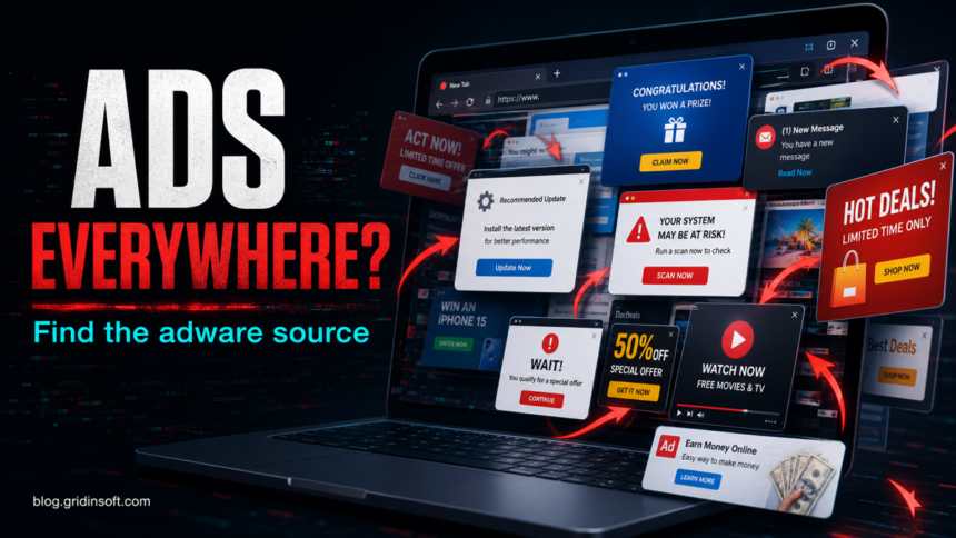 Browser overwhelmed by adware pop-ups, redirects, fake alerts, and ads everywhere