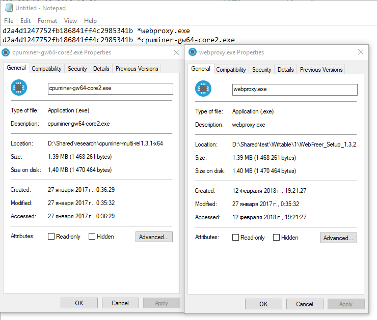Coin Miner Investigation: When, Why, For What 30 So, webproxy.exe is actually cpuminer-gw64-core2.exe