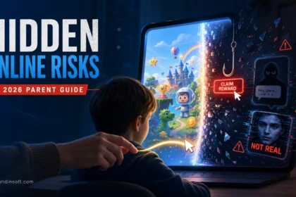 Hidden online risks parent guide poster for keeping kids safe online.