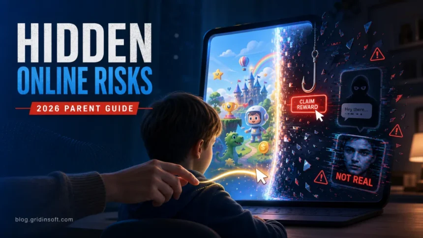 How to Keep Kids Safe Online in 2026: Parent Guide 1 Hidden online risks parent guide poster for keeping kids safe online.