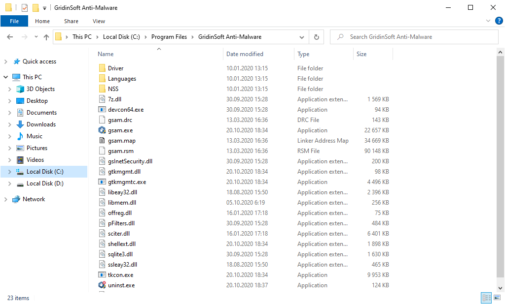 DLL files inside a program folder in Windows.