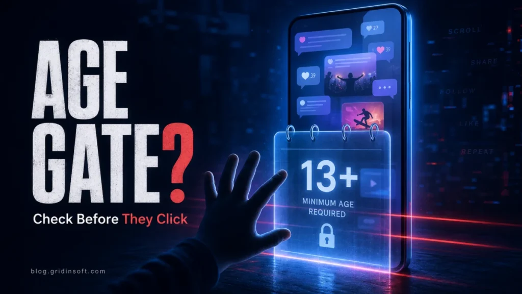 Age gate warning poster for child social media safety checks