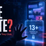 Age gate warning poster for child social media safety checks