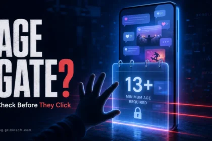 Age gate warning poster for child social media safety checks