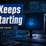 PC keeps restarting diagnostic poster with power, temperature, and malware scan clues.