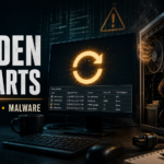 Computer sudden restarts poster showing power, heat, and malware clues.