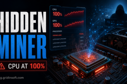 Hidden coin miner malware causing CPU and GPU usage to reach 100%.