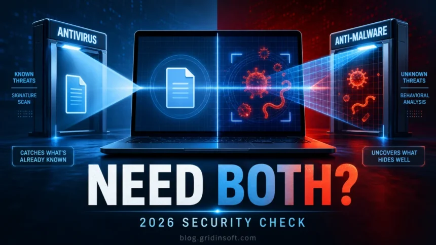 Antivirus vs Anti-Malware: Do You Need Both? 1 Antivirus and anti-malware scan layers compared on one Windows laptop.