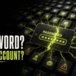 Cracked password card spreading breach warnings across multiple account tiles.