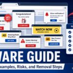 Adware guide with intrusive pop-ups and a removal checklist