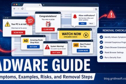 Adware guide with intrusive pop-ups and a removal checklist