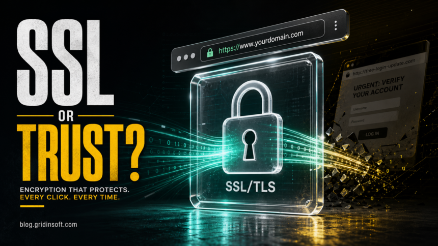 SSL/TLS certificate protecting encrypted browser traffic while a phishing login page is blocked
