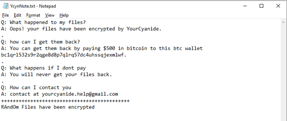 YourCyanide Ransom Note
