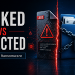 Editorial comparison of malware infection and ransomware file locking.