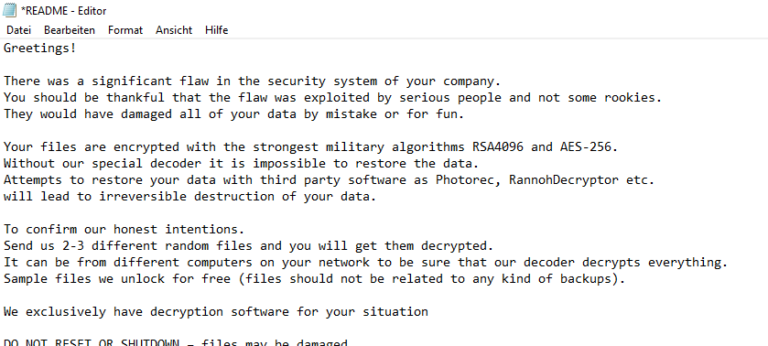 Example ransomware ransom note demanding payment after file encryption.