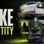 Fake identity mask made from spoofed email, caller ID, website, DNS, and QR code signals.