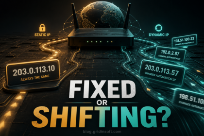 A fixed IP address path compared with automatically changing dynamic IP addresses.