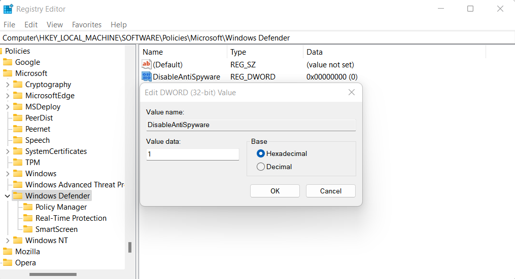 Antimalware Service Executable 12 DisableAntiSpyware registry entry