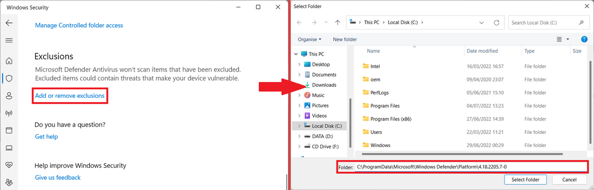 Antimalware Service Executable 9 MS Defender set exclusions
