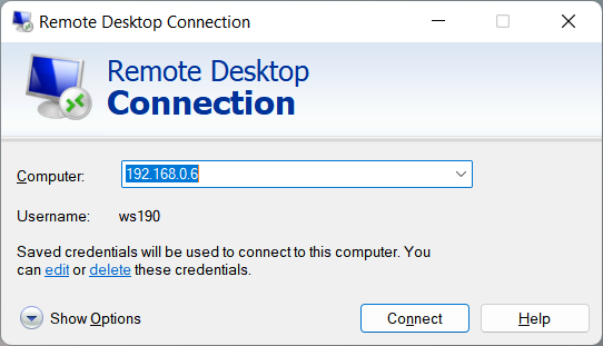 Remote Desktop login window