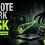Remote work risk: attacker reaching for a work access passkey through a remote access tunnel.