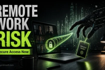 Remote work risk: attacker reaching for a work access passkey through a remote access tunnel.
