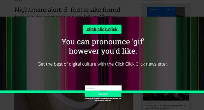 Pop-up advertising example used to explain risky redirects and fake alerts.