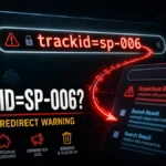 trackid=sp-006 Google redirect warning poster with browser URL bar and suspicious redirect.