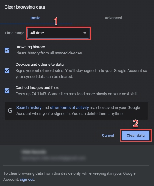 This Site Can't Provide a Secure Connection: Fix SSL Errors 3 Chrome clear browsing data dialog