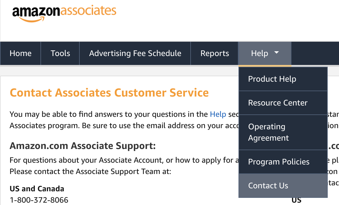 Amazon customer service page