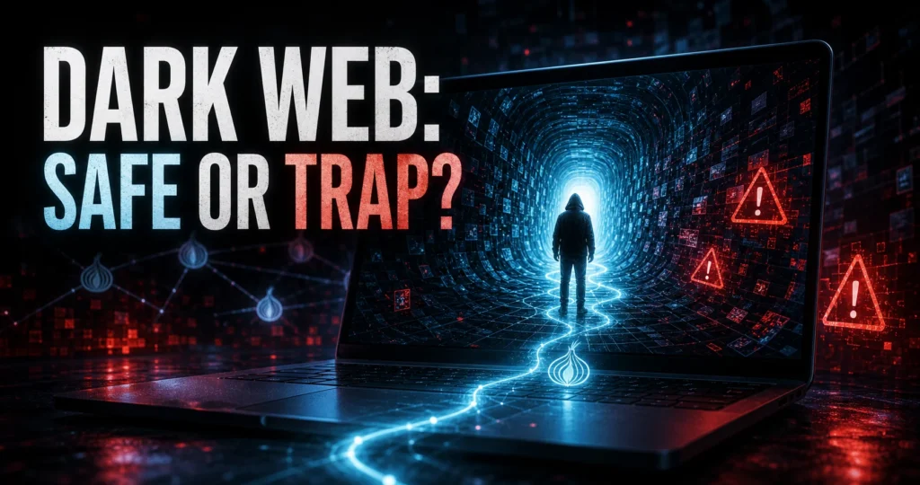 Dark web safe or trap cybersecurity illustration