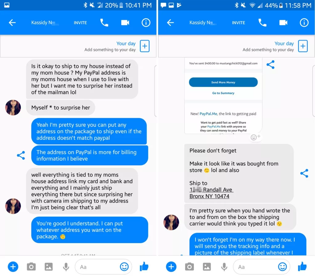 PayPal scam message example with fake account alert wording