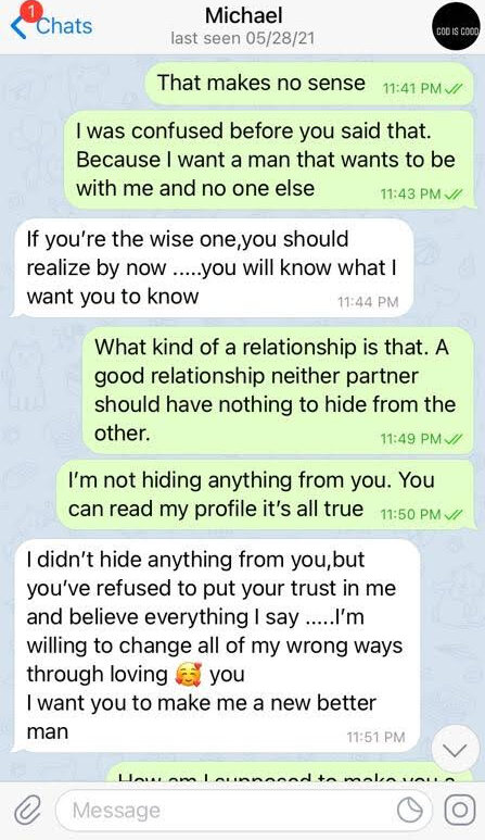 WhatsApp romance scam example