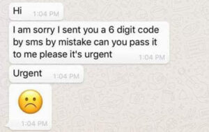 WhatsApp verification code scam example