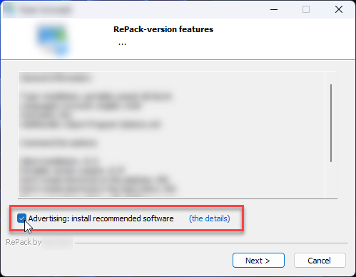 Installer checkbox offering an unwanted bundled component.