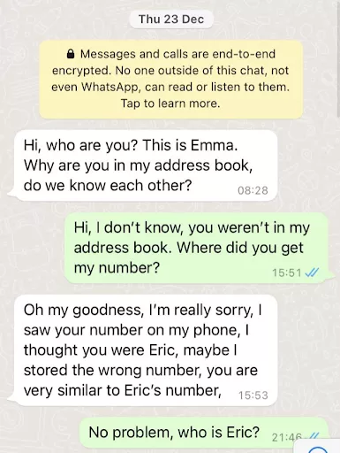 WhatsApp crypto scam example