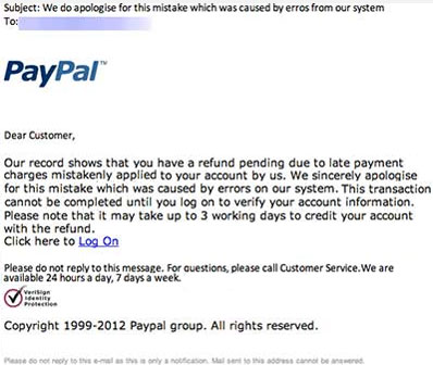 Fake refund spam text example