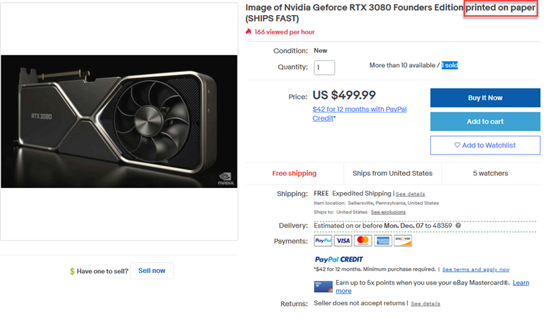 Fake eBay listing with copied product photos