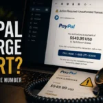 A suspicious PayPal charge alert email pushes the reader toward a fake support phone number.