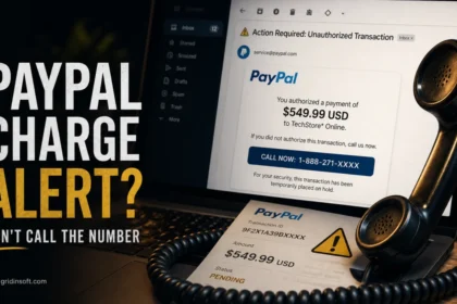 A suspicious PayPal charge alert email pushes the reader toward a fake support phone number.