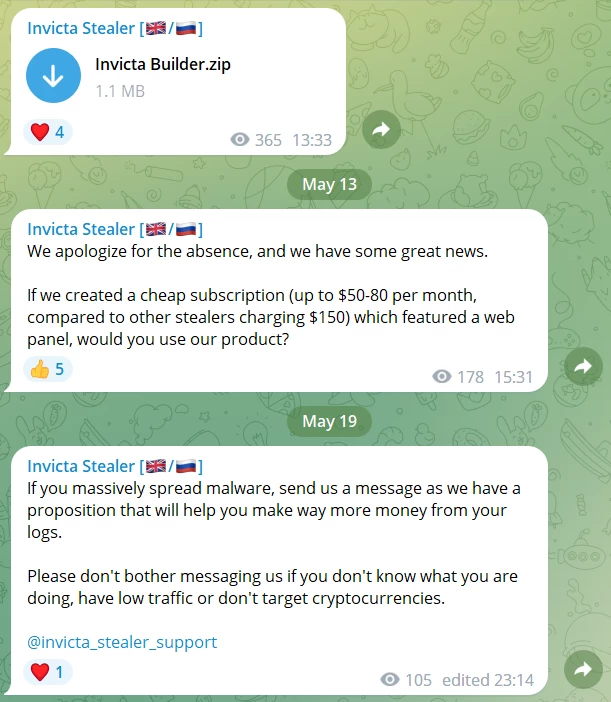 Invicta stealer telegram