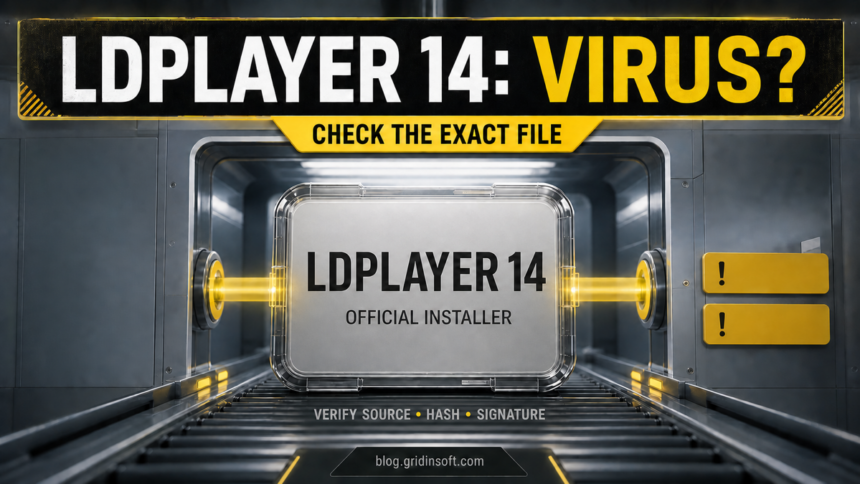 LDPlayer 14 installer passing through a source, hash, and signature inspection.