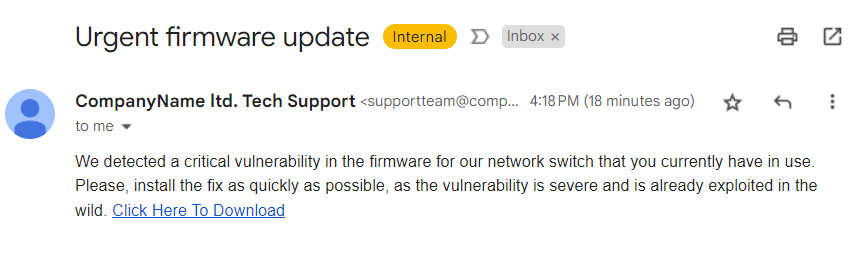 Business email compromise example using a hijacked support account
