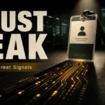 Employee badge with data trails illustrating insider threat signals