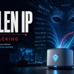 Proxyjacking illustration showing a home router turned into a stolen IP gateway.